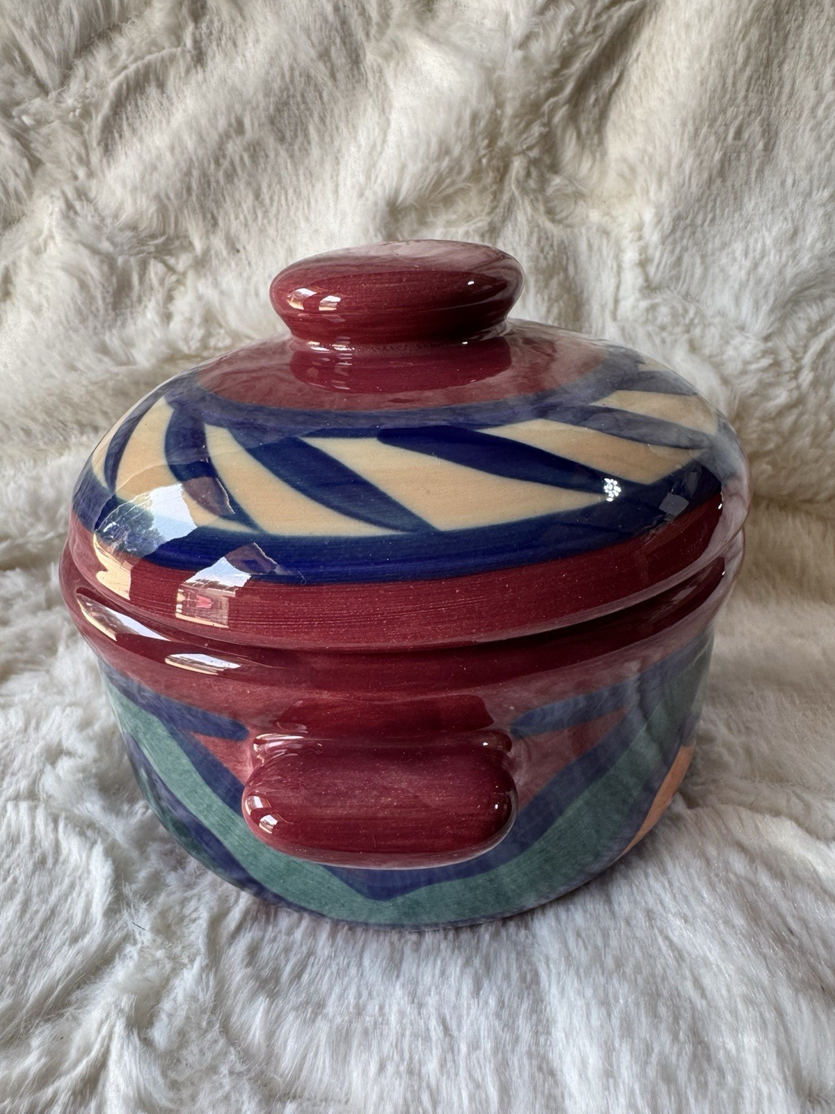 Estate 1988 Gail Pittman Red Azalea Casserole Dish With Lid Hand Painted Signed