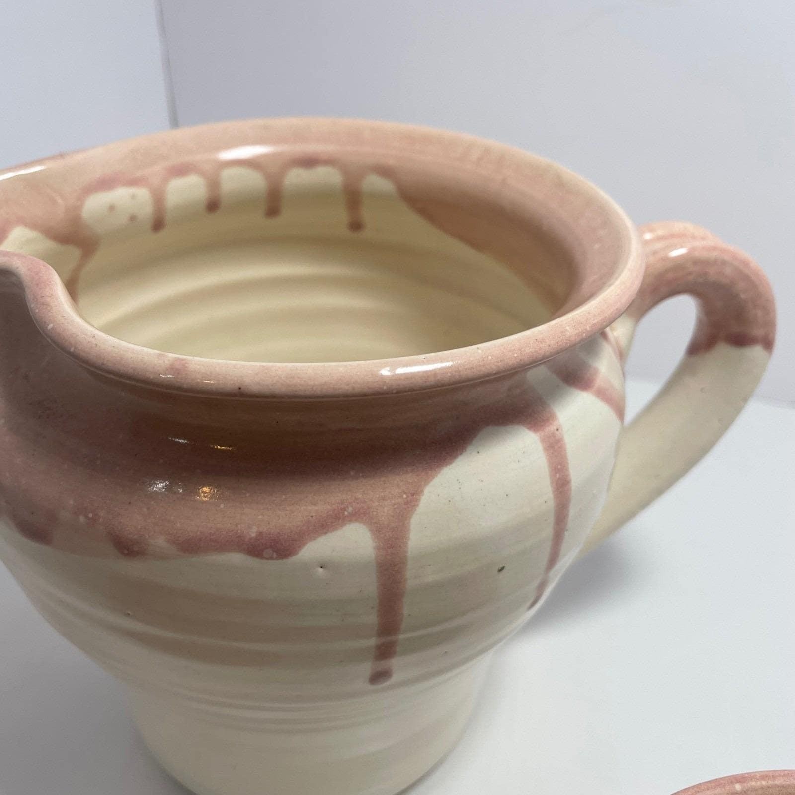 Bear Pottery Studio Pink Drip Glaze Pitcher Creamer Handmade Wisconsin Studio