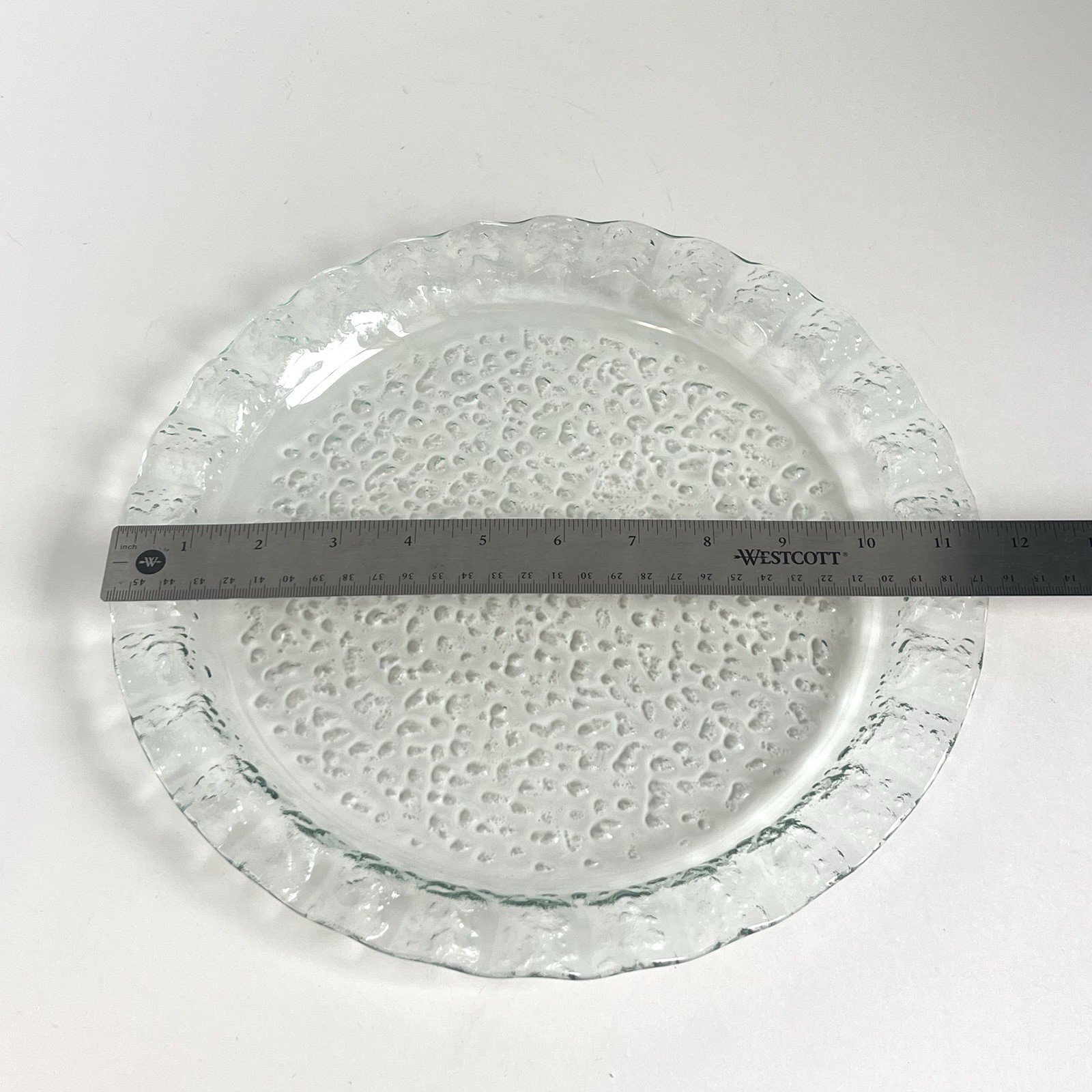 Recycled Glass Round Platter Light Green Ruffled Edge 11.5”