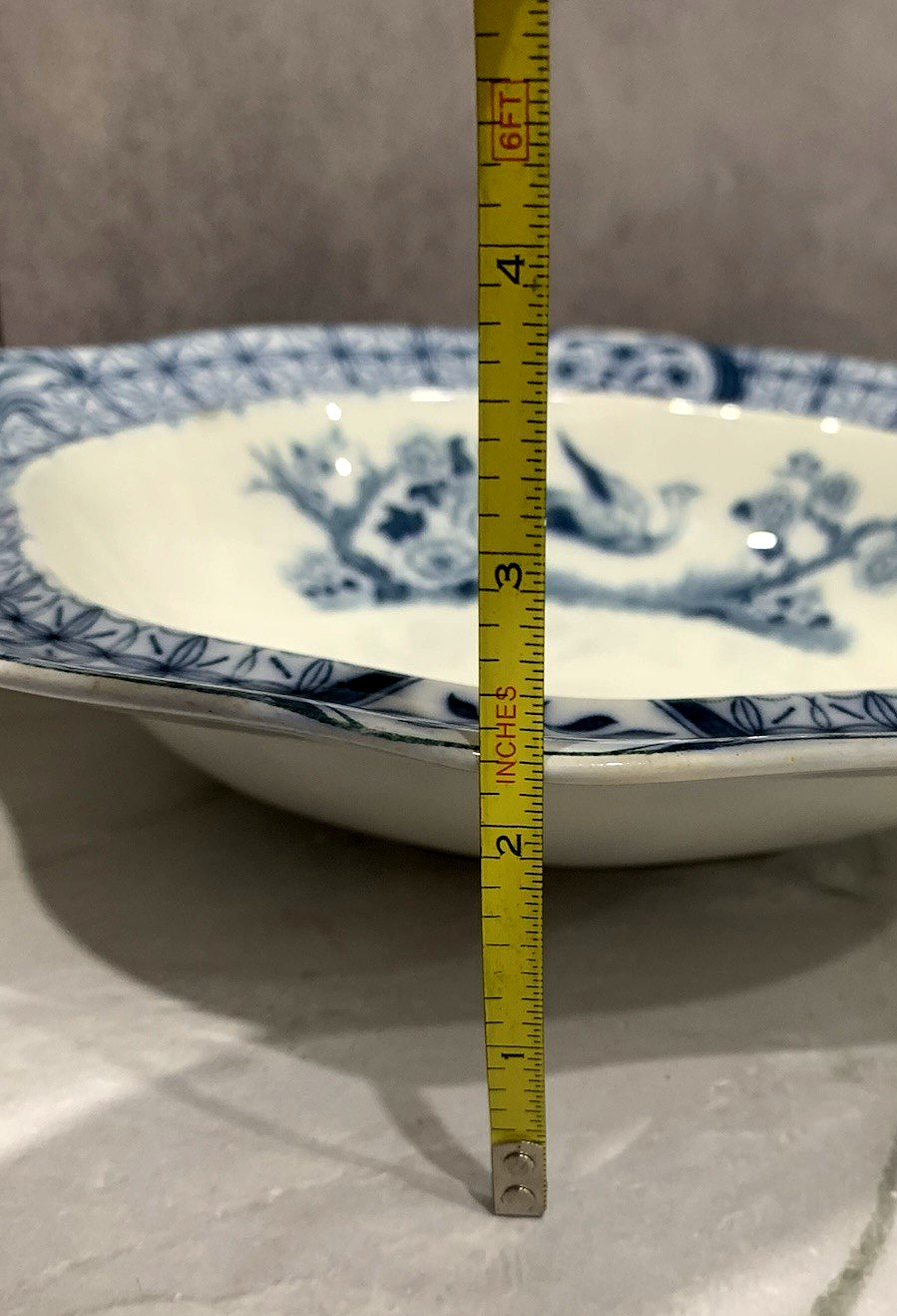 Antique Johnson Bros MONGOLIA Gray Blue Transferware Oval Covered Serving Bowl
