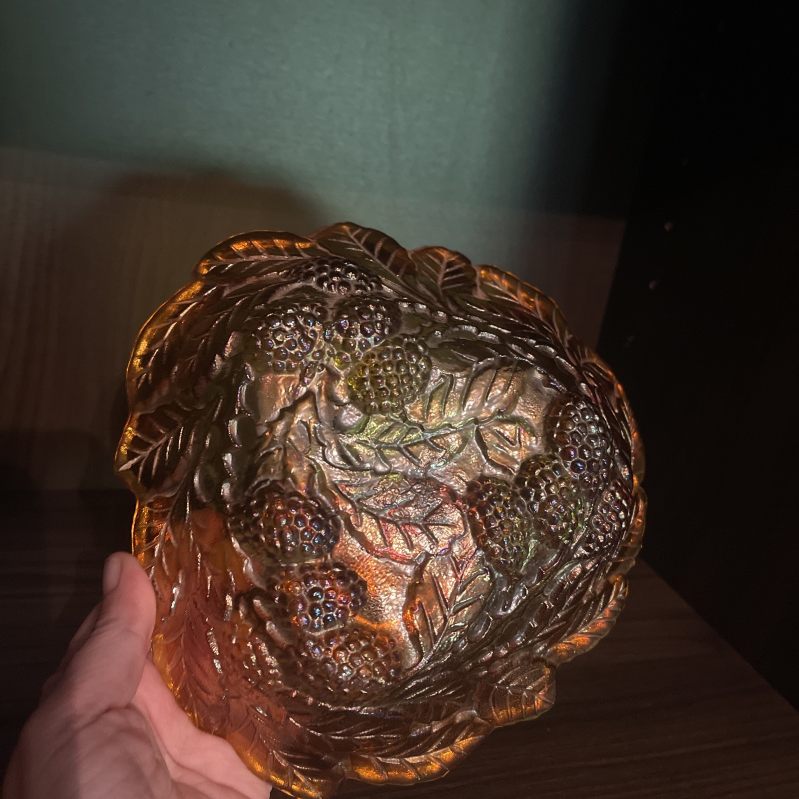 Vintage Indiana Marigold Carnival Glass Loganberry Bowl Iridescent Textured