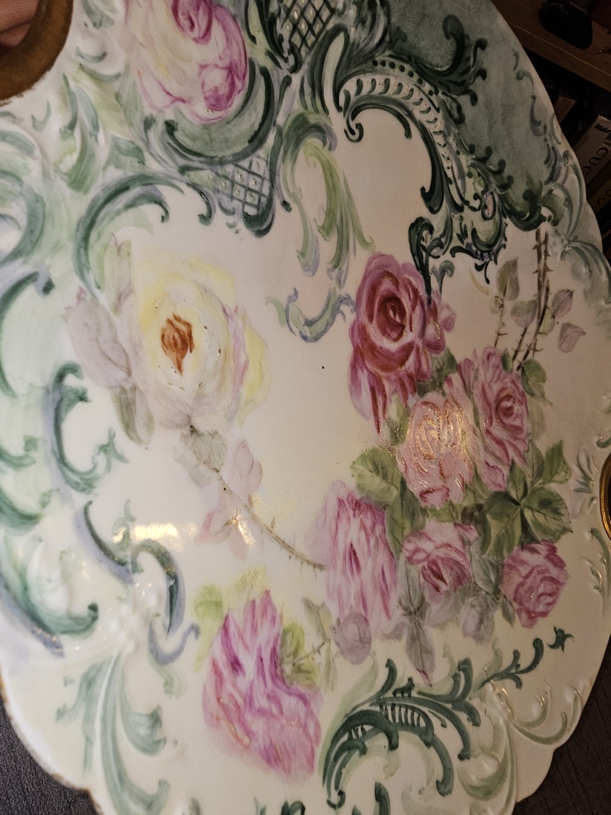 JP Limoged France Plate Handpainted Decoritive Scalloped Cut Gilted 1896 Signed