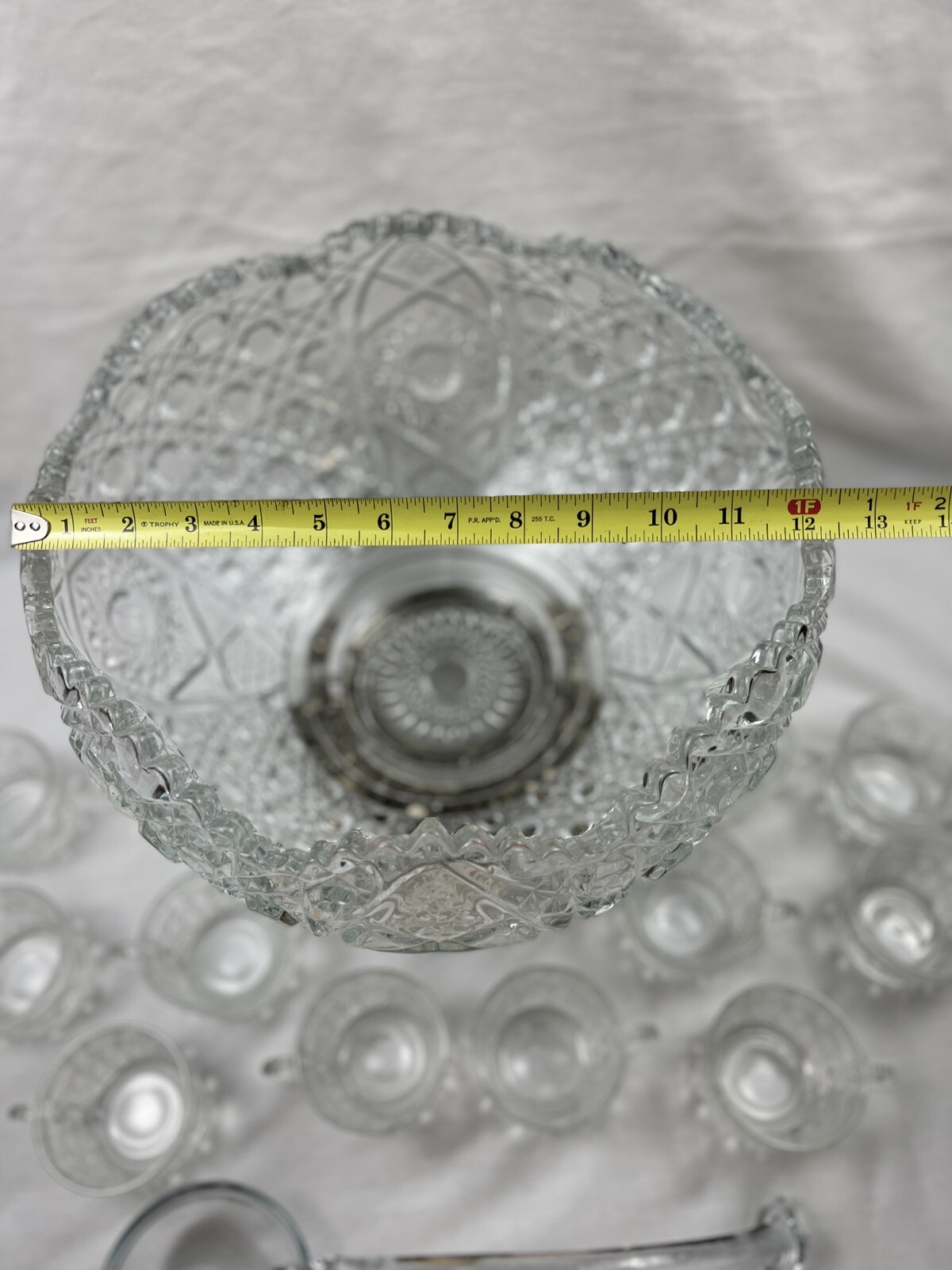 L.E.. Smith Daisy Button Punch Bowl Cup Set W/ Metal Stand Vintage MCM 1950s