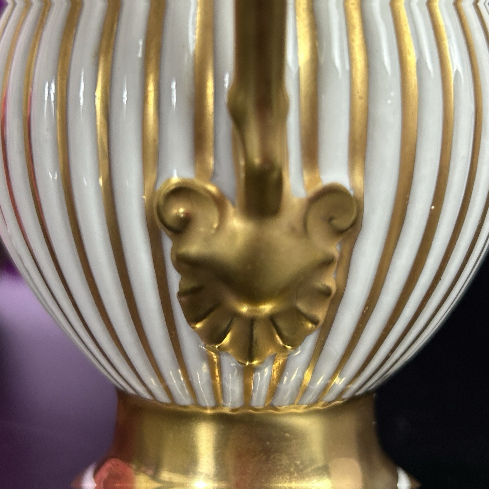 Antique Royal Porzellan Manufaktur RPM Lion Handle Cup Gold Stripes 4 3/8”