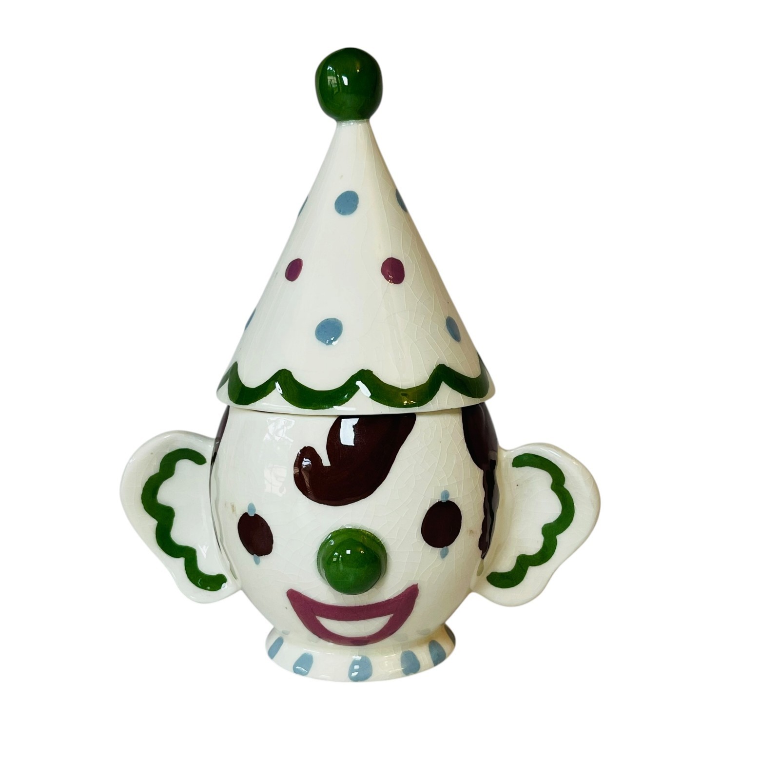 Vintage Cleminsons California Pottery CLOWN 7.75″ Mug/Cup with Hat Lid Kitschy