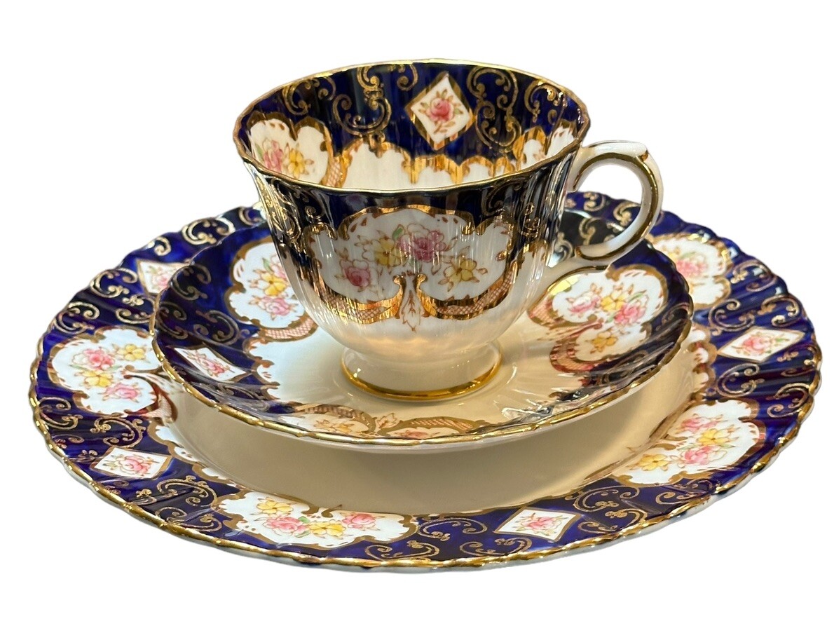 Royal Stafford Bone China England Heritage Cobalt Blue TRIO(s) Cup Saucer Plate