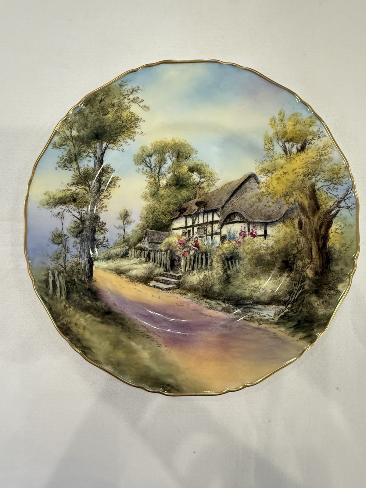 Pristine 1953 Royal Worcester 10.5″ Cabinet Plate Fladbury Signed J Smith Mint