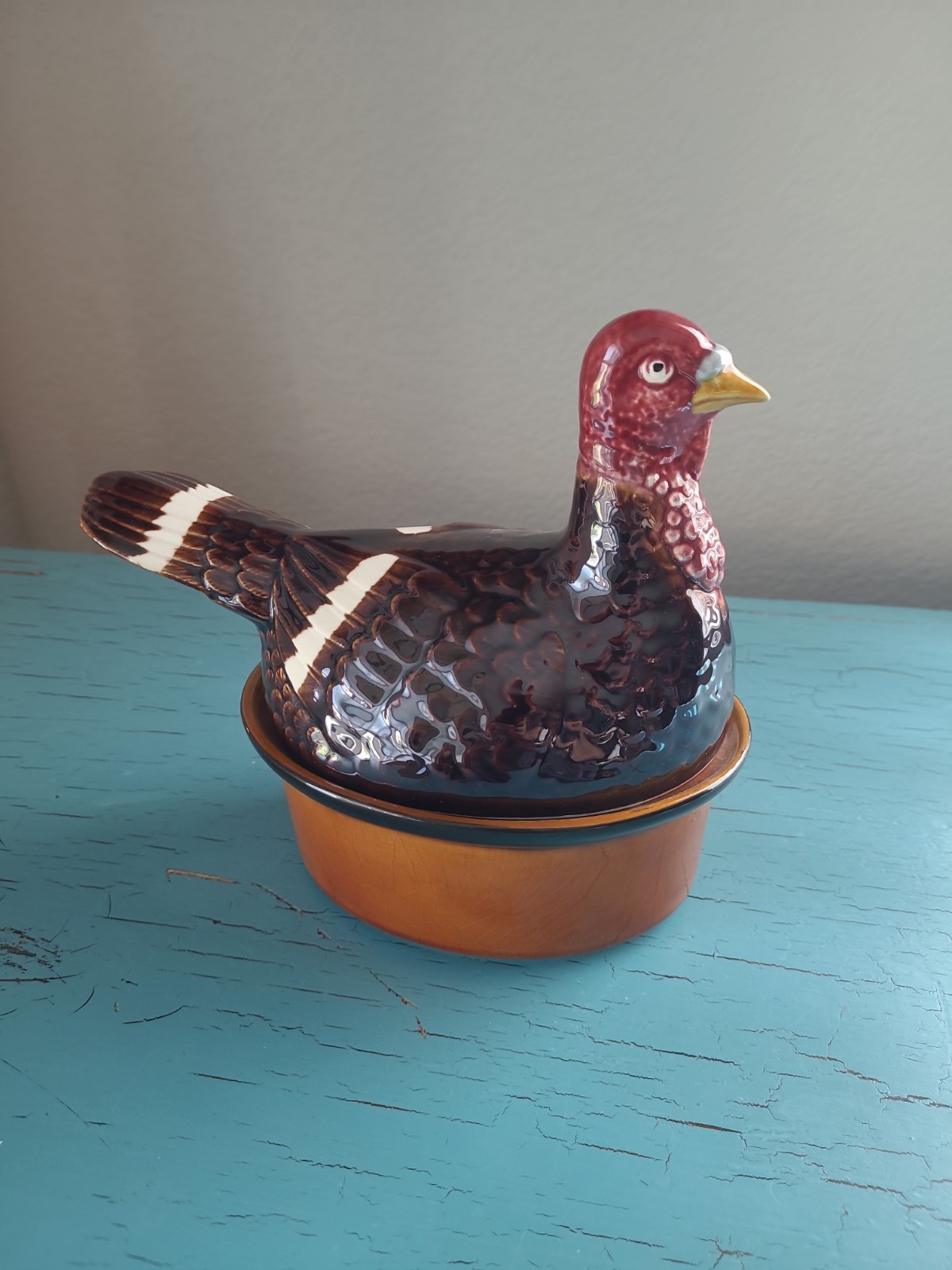 Vintage 1960s Secal Portugal Turkey On A Nest Majolica Casserole Dish