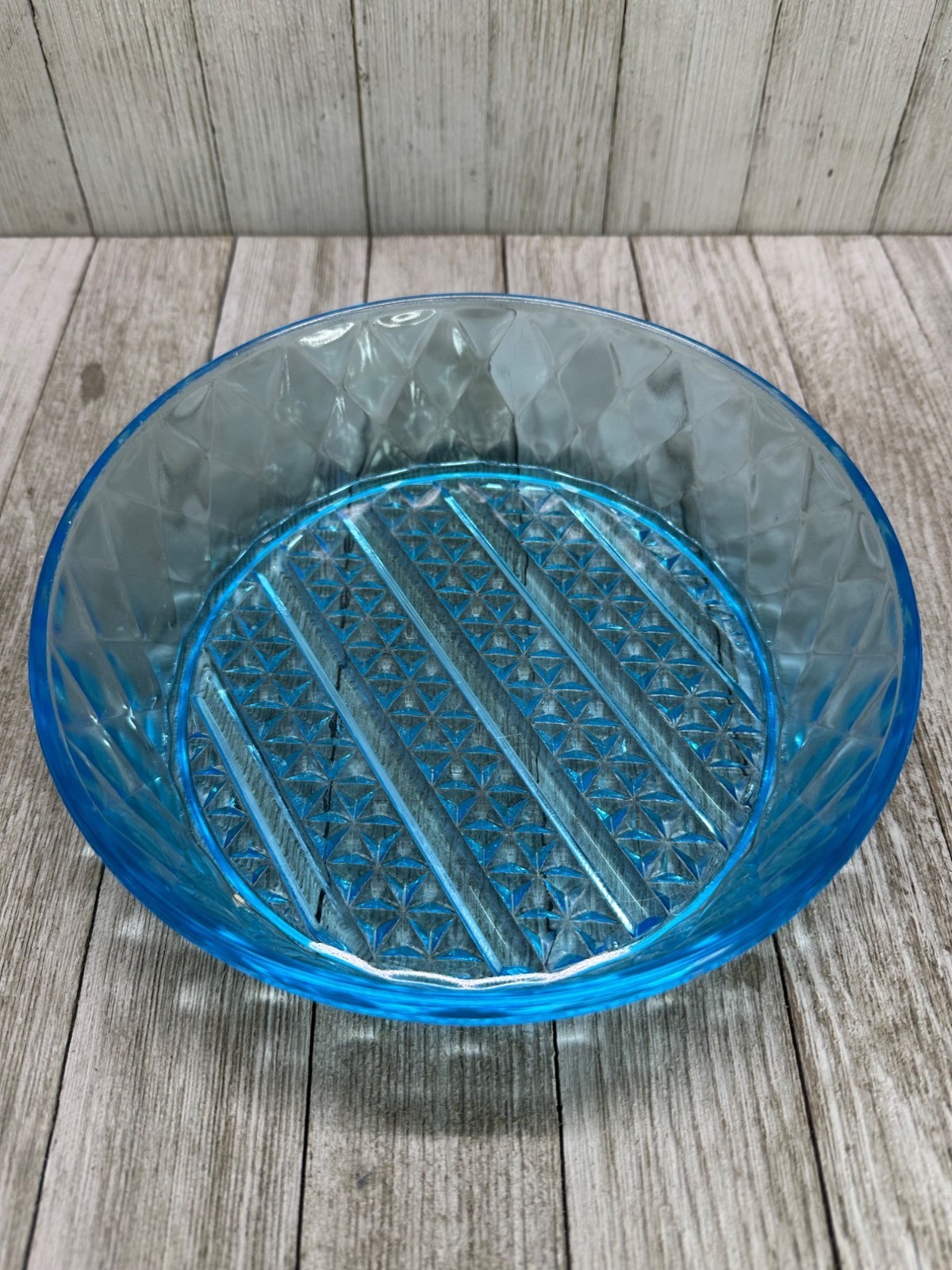 Vtg EAPG Bryce Brothers Style Bowl Diamond Quilted Pattern Sky Blue Glass 7″ DIA