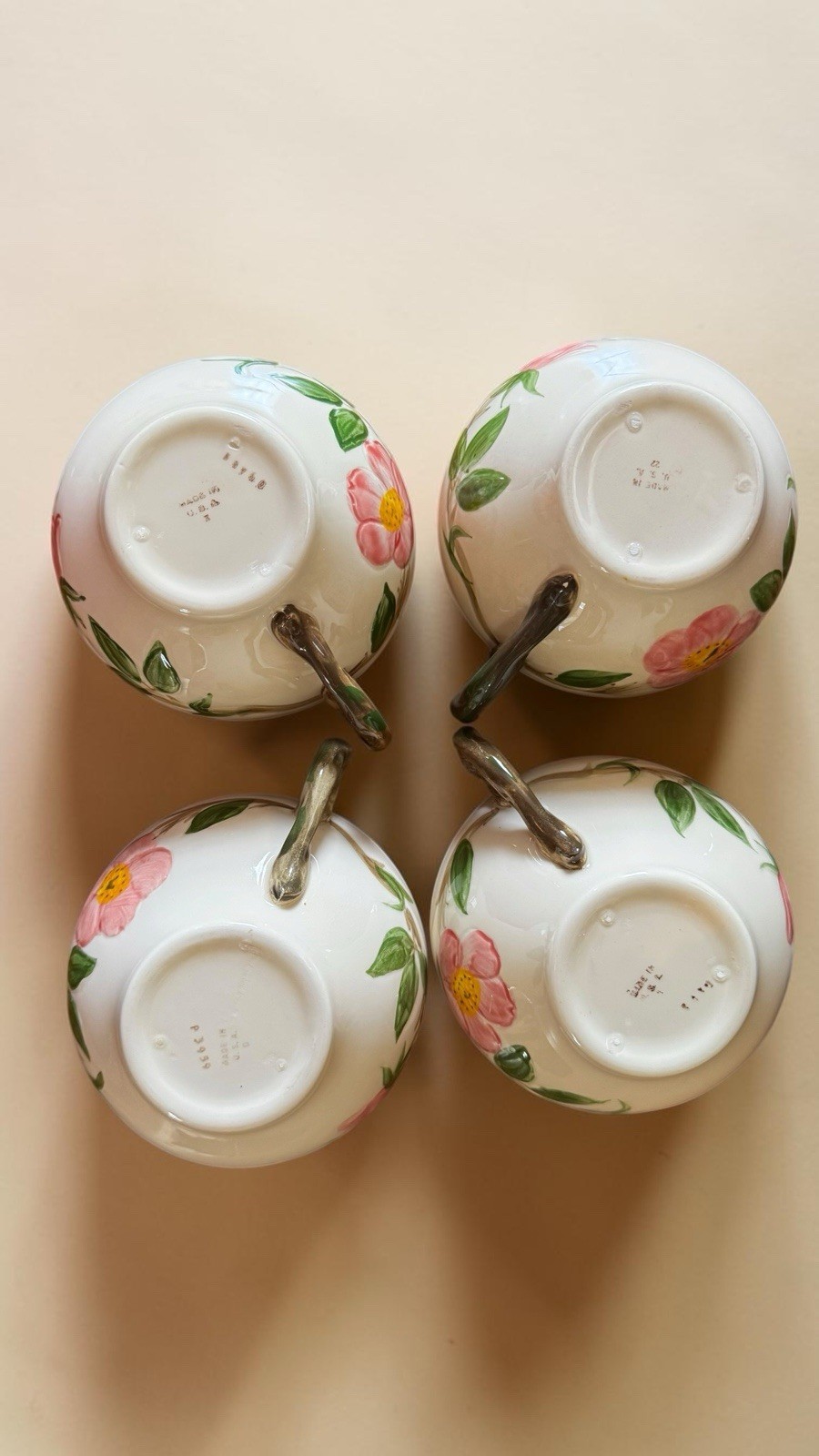 Set Of 4 Vintage Franciscan Desert Rose Flat Cups Pink Floral Tea/Coffee Cups