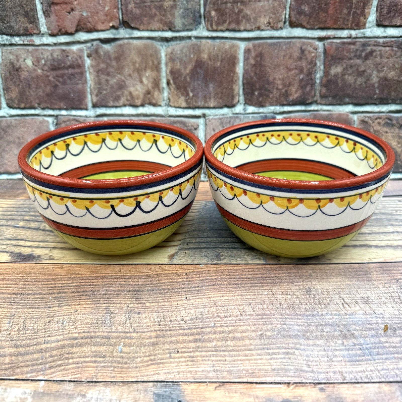 Pier 1 Del Sol 6″ Soup Cereal Bowls Hand Painted Earthenware Set of 2 Fiesta