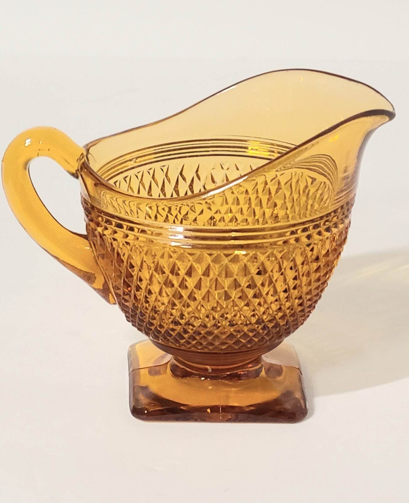 Indiana Glass Diamond Point Amber Colored Creamer With Square Pedestal