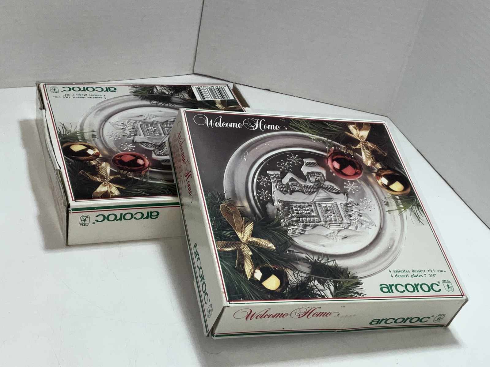 Arcoroc “Welcome Home” France Clear Glass 7 1/2″ Holiday Plates Set of 8 NICE!