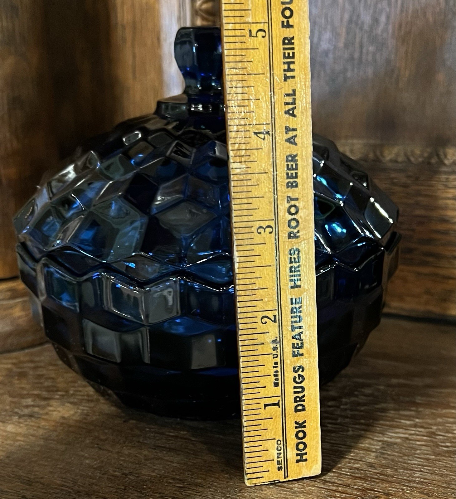 Vintage Indiana Glass Cobalt Blue Candy Dish With Lid Diamond Pattern