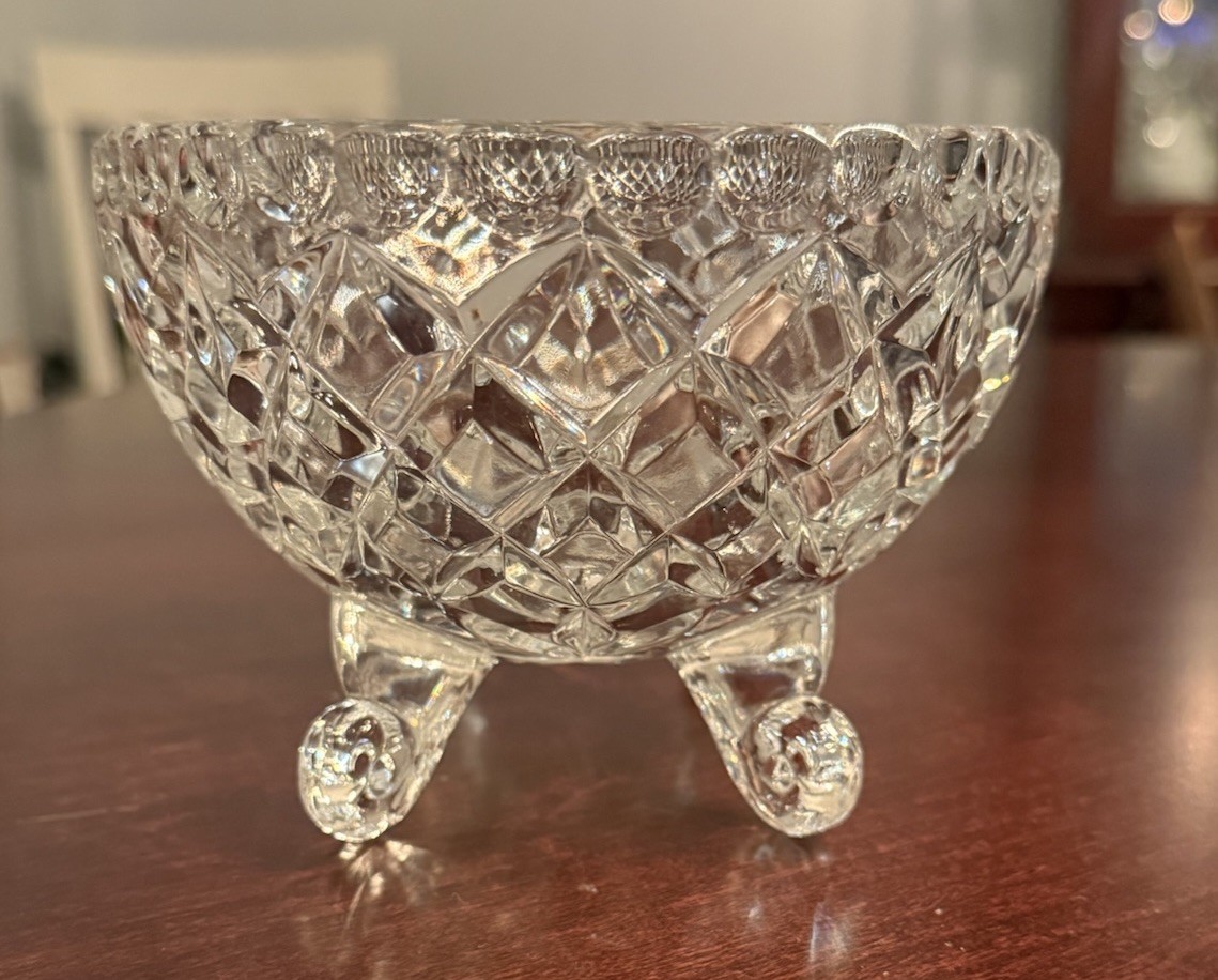 Vintage American Brilliant Period Oval Cut Glass 4 Footed Bowl