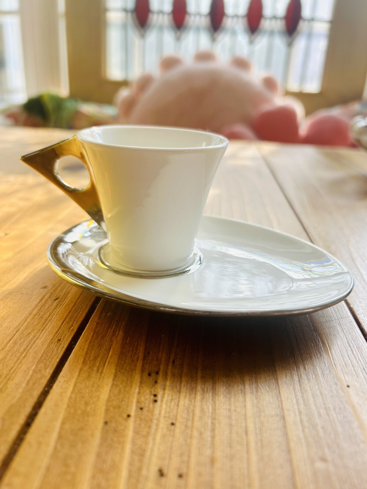 Nour White & Silver Porcelain Demitasse Cups And Saucers Twelve Piece Set