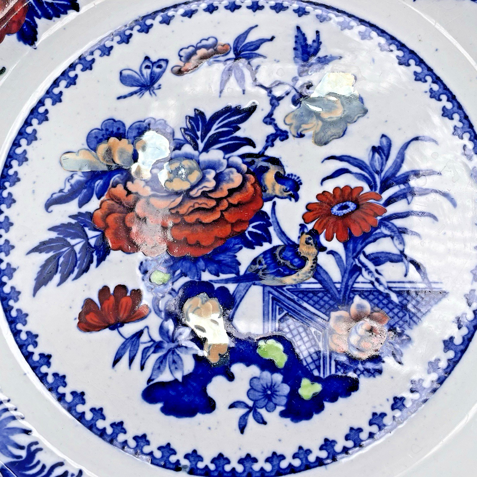 Wedgwood ‘Bullfinch’ Luster Dinner Plate Smooth Rim Polychrome Rare 1918 Antique