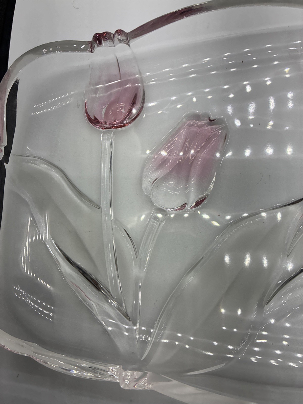 Mikasa Tivoli Tulip Rectangular Glass Serving Platter 15”X7” Pink Tulips New