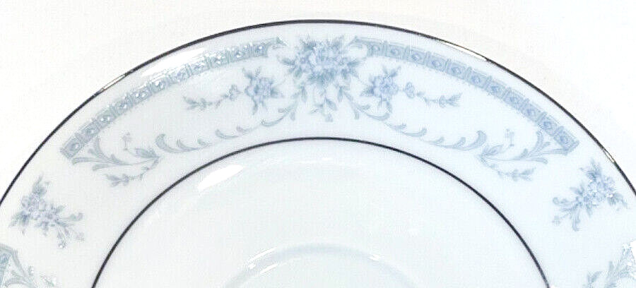 Sheffield “BLUE WHISPER” FOOTED CUP & SAUCER Blue Flowers & Scroll, Japan 1985