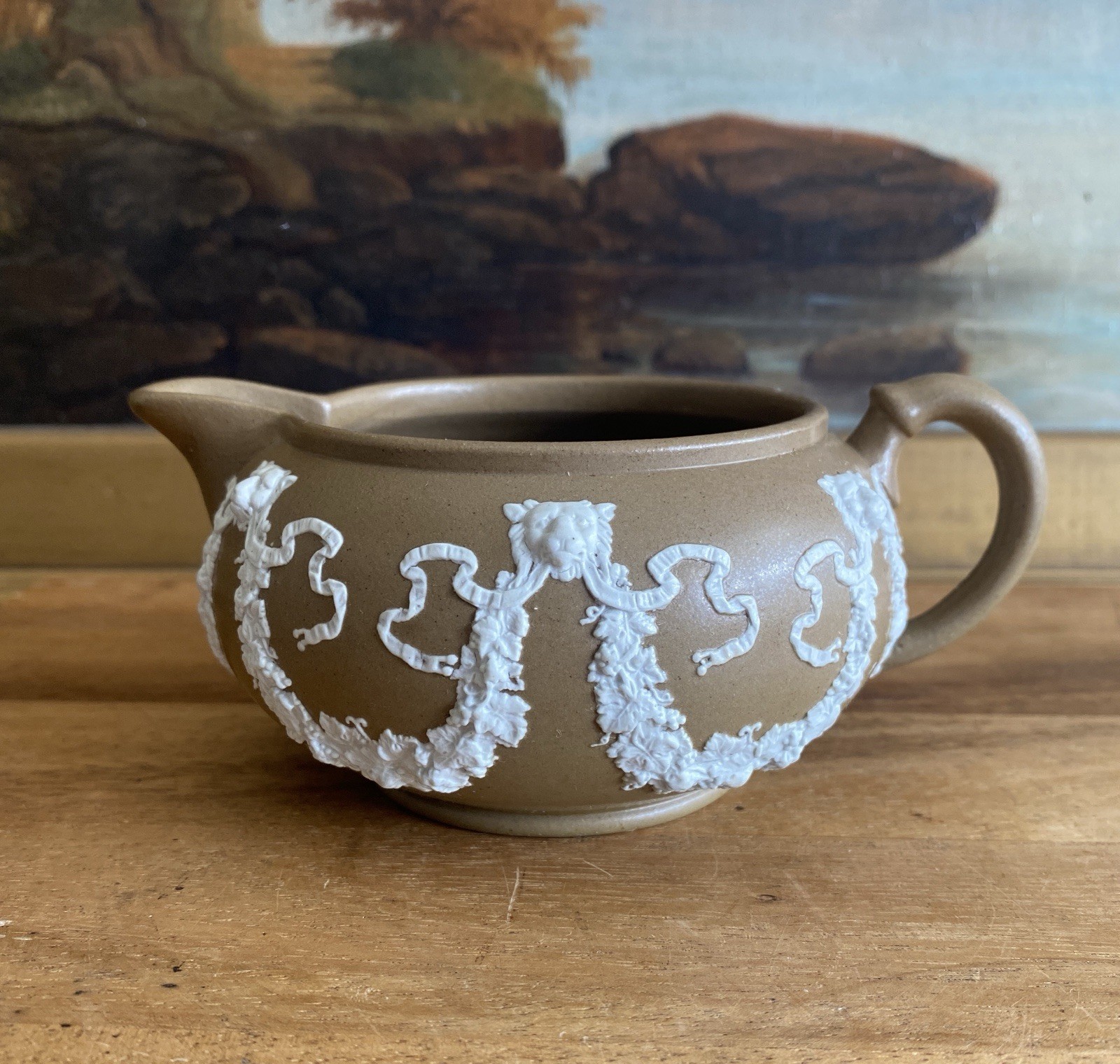 RIDGWAY or DUDSON Brown Jasperware TEAPOT CREAMER SUGAR Antique England 19th CE