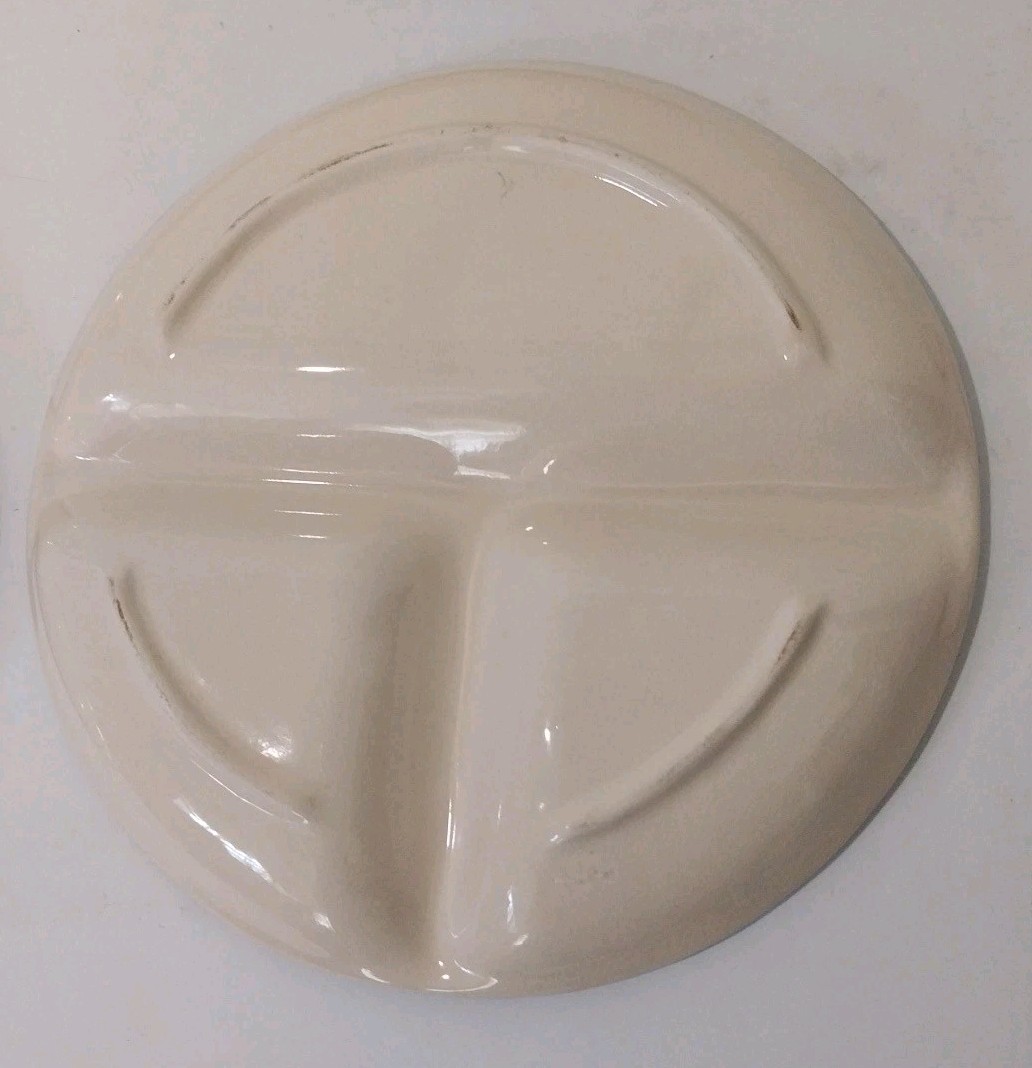 Vintage 6 Plates Ceramic Kitchen Prep Or Childrens 7 5/8″ Divided Pottery Plates