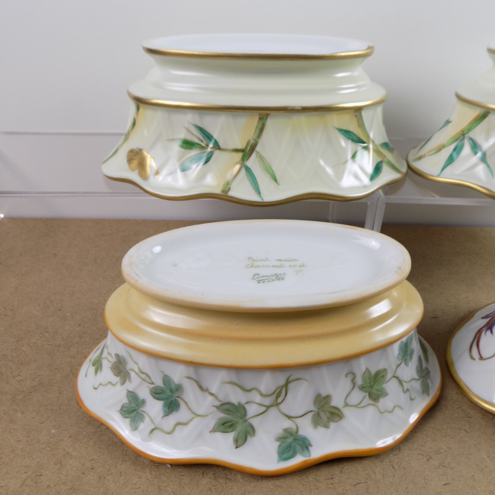 4 Chamart Peint Main Limoges Porcelain Oval Bowls or Planters 7.75″x3″ VGC