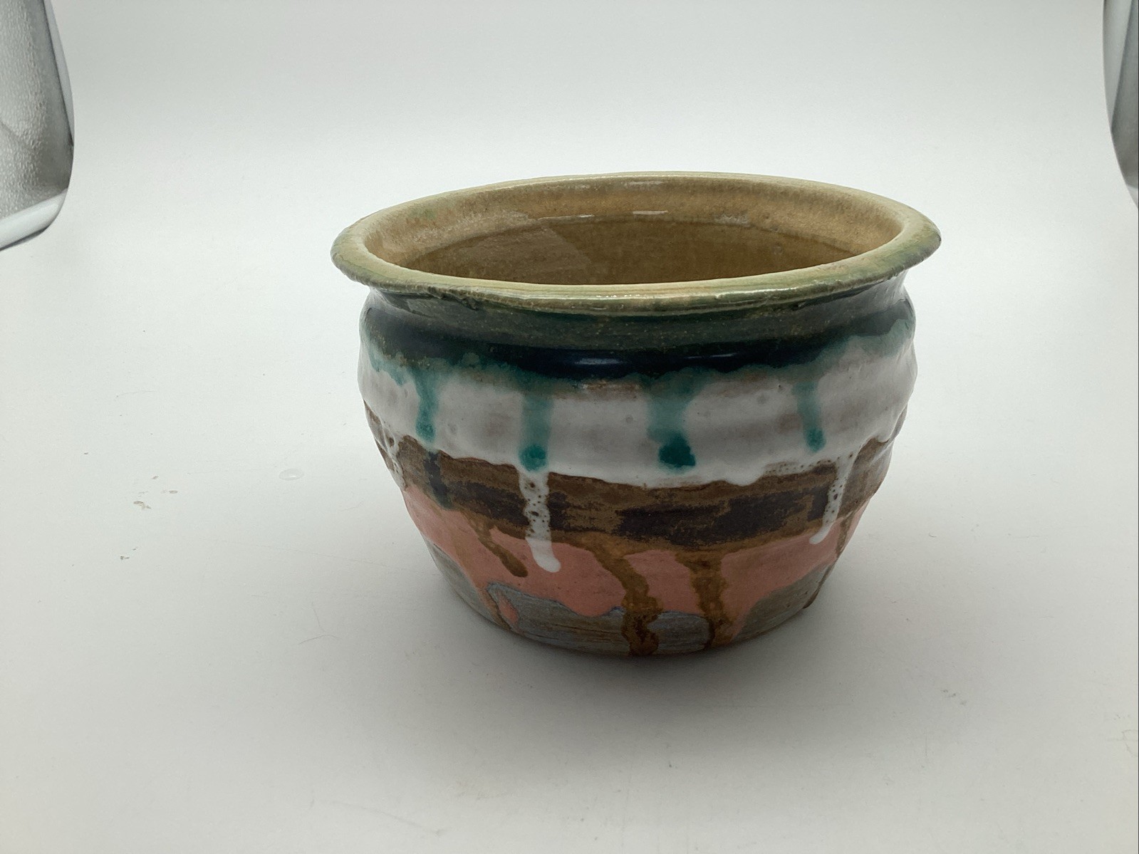 Signed Alieshia Kuhlman Studio Pottery Bowl 5” Hand Thrown Drip Glaze Stoneware