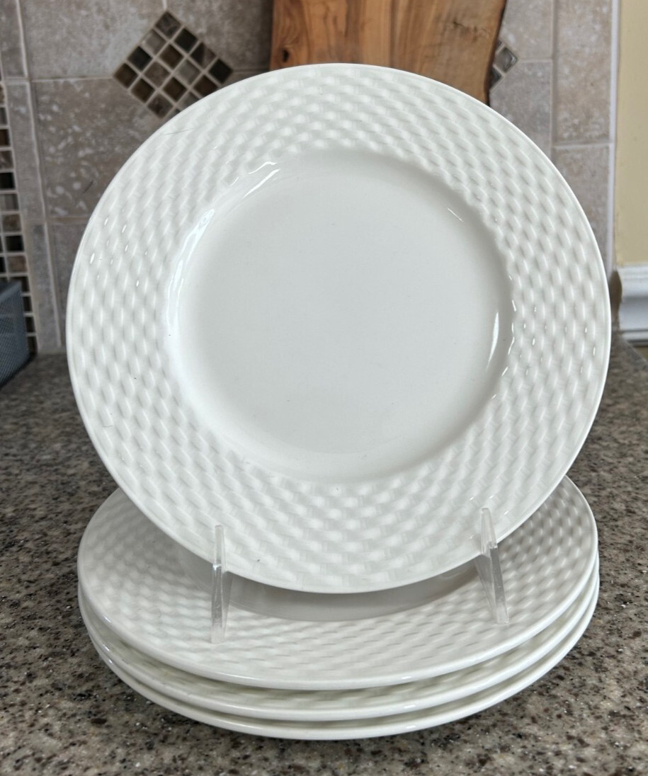 Pagnossin~President White~Treviso~Ironstone~Rim Salad Plates~Italy~Four