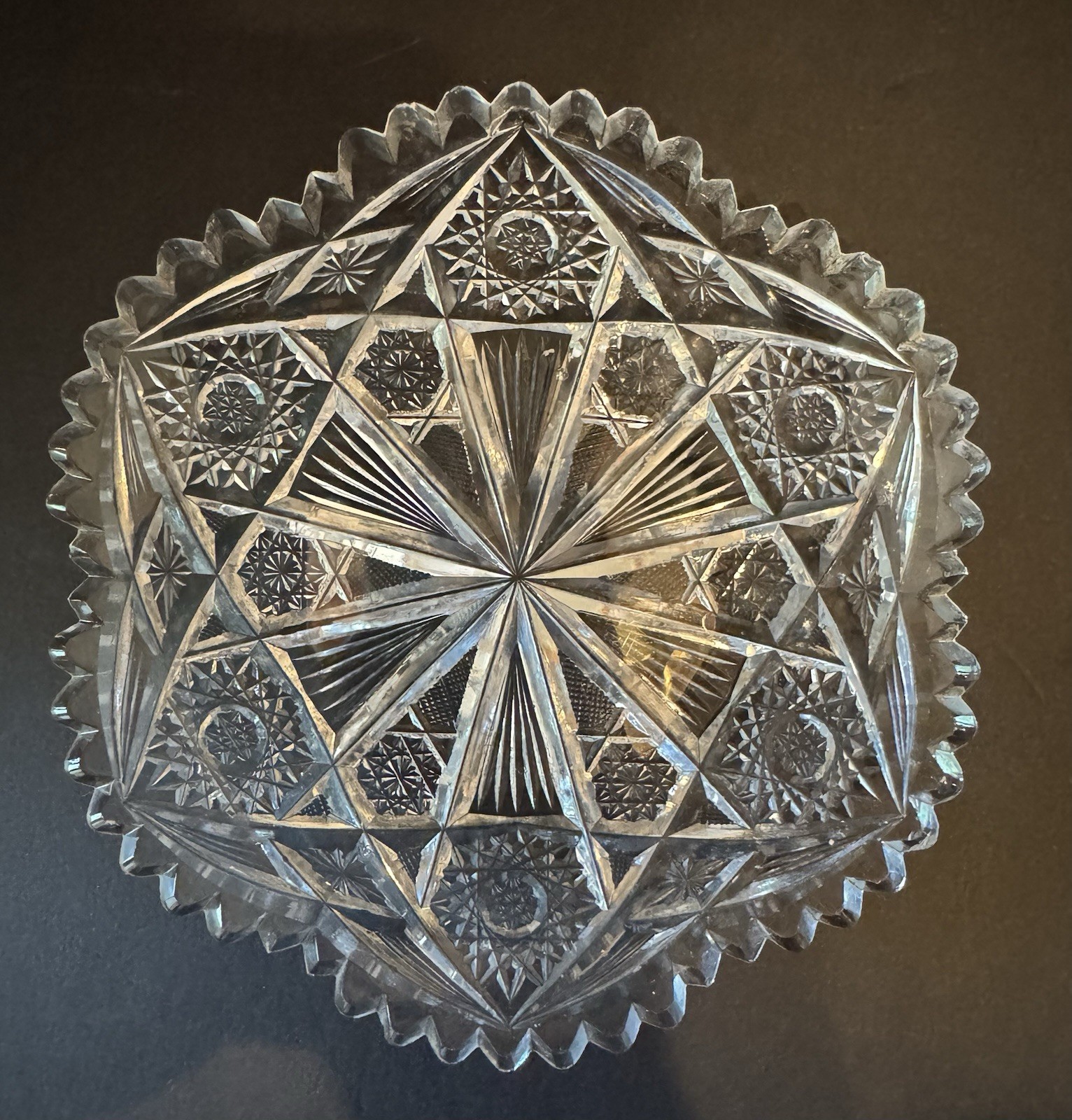Antique American Brilliant Period Crystal Glass Cut Plate And Bowl