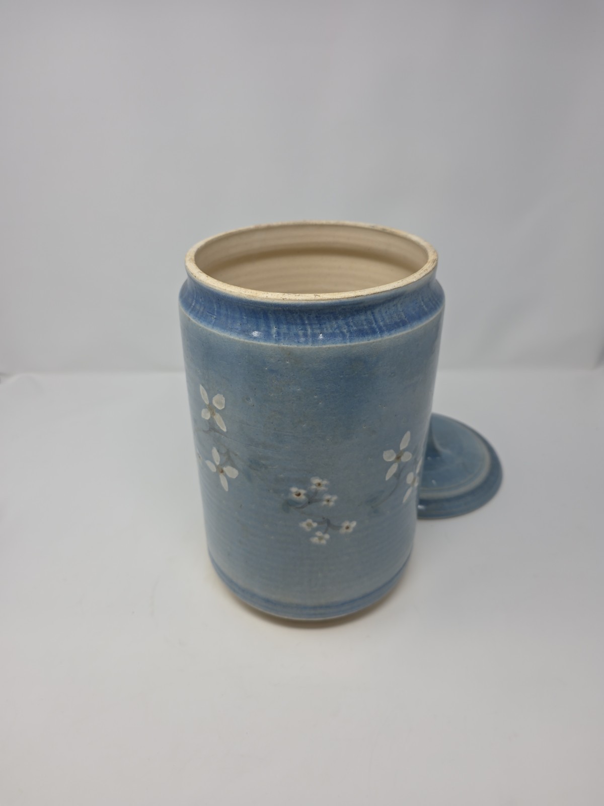 Floral Blue Pottery Jar Stoneware Studio Pottery Crock 12″ Tall 6″ Diameter