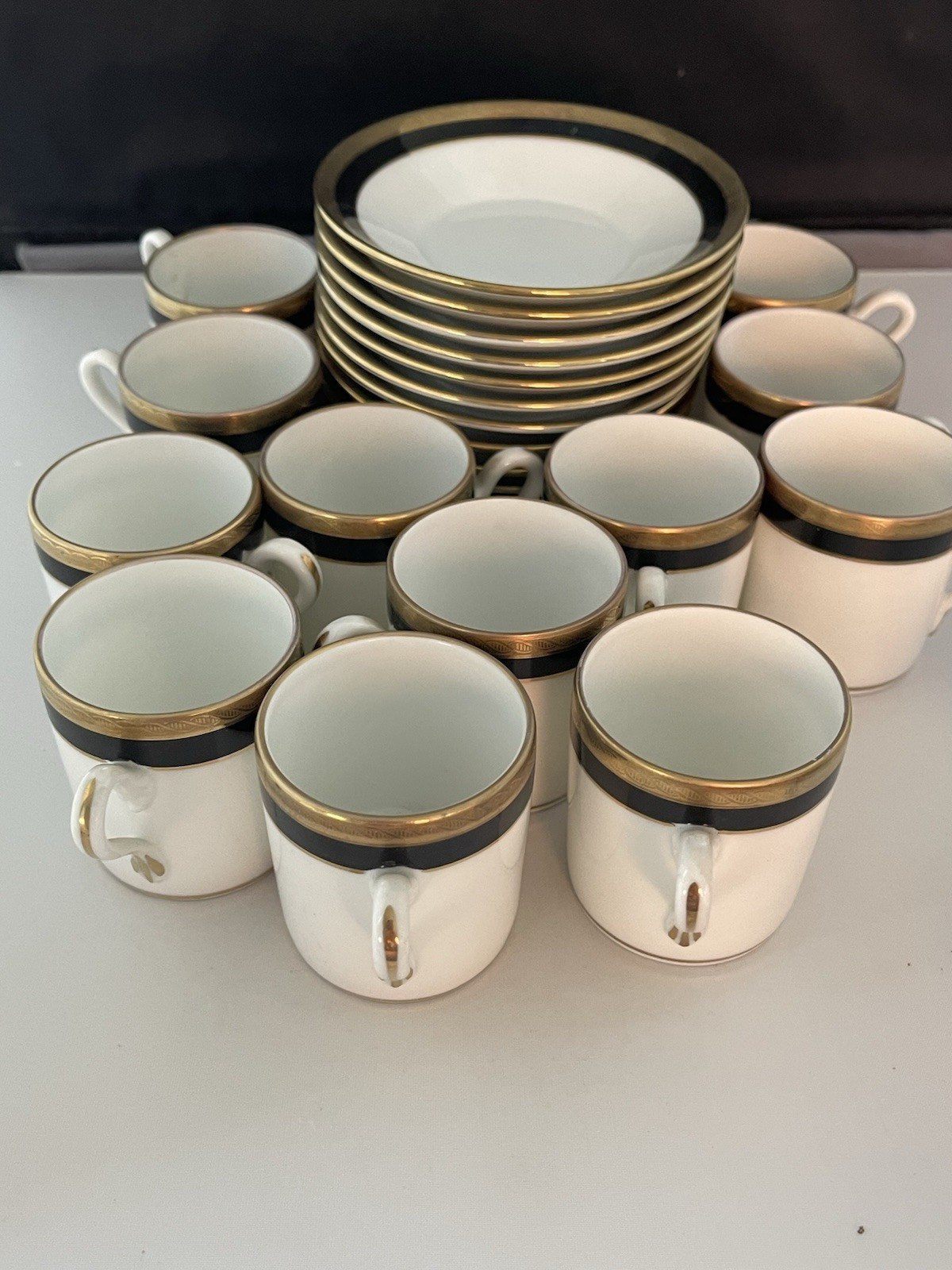 Set Of 4 Demitasse Cup & Saucer Palermo Black Gold RICHARD GINORI Italy Espresso