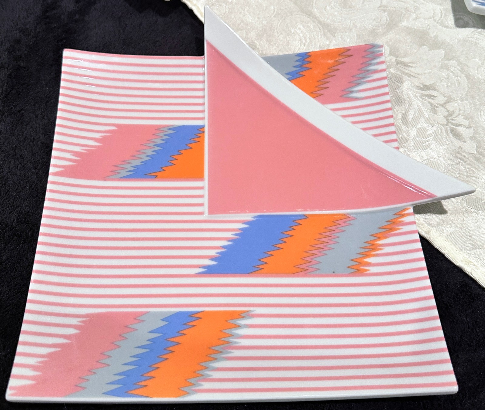 Vintage Mikasa Color Vibrations Plates Helena Uglow Memphis Style Pink Blue Set