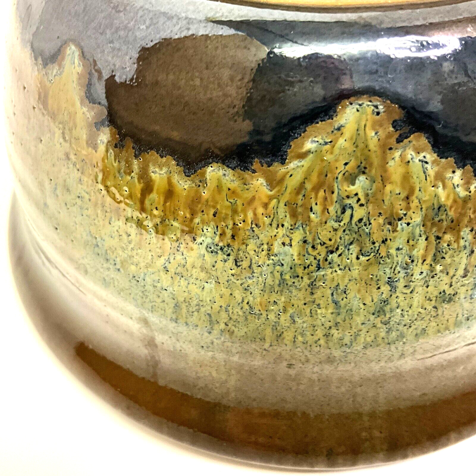 Studio Art Pottery Brown/Green Drip Glaze BOWL Signed RH 2007 – 3”H x 6”W