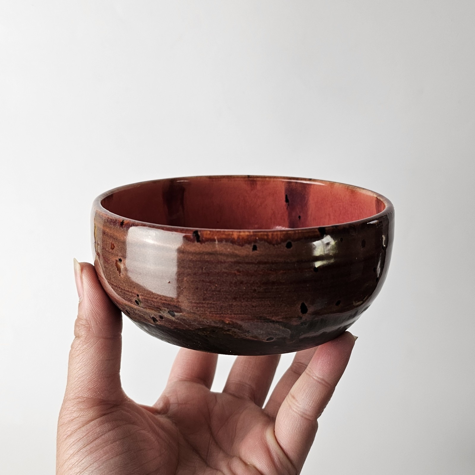 Signed Pottery Golden Red & Brown Drip Glaze Ceramic Bowl Studio Art