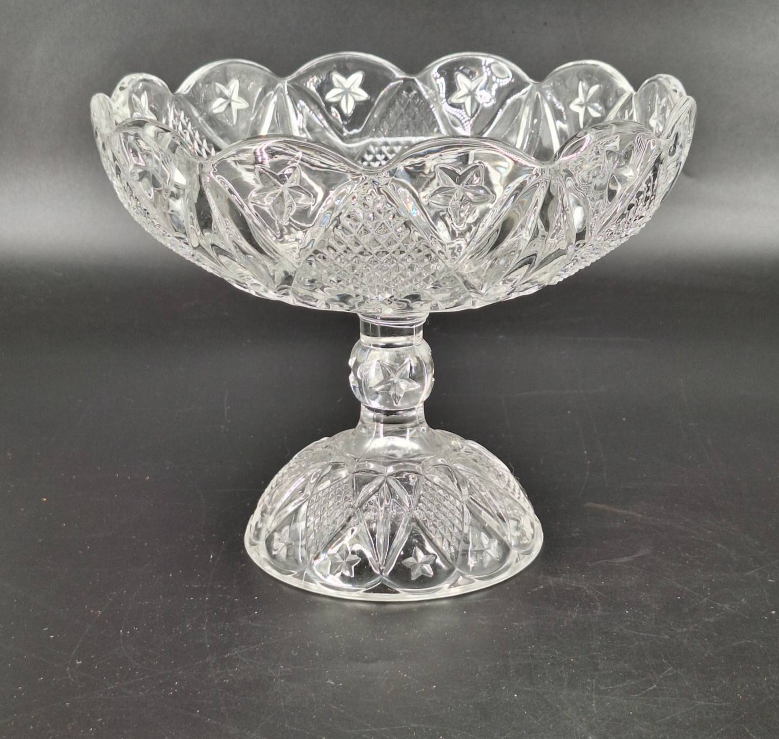 EAPG Ohio Flint Glass Co #488 Diamond Compote Foot Candy Dish Vintage