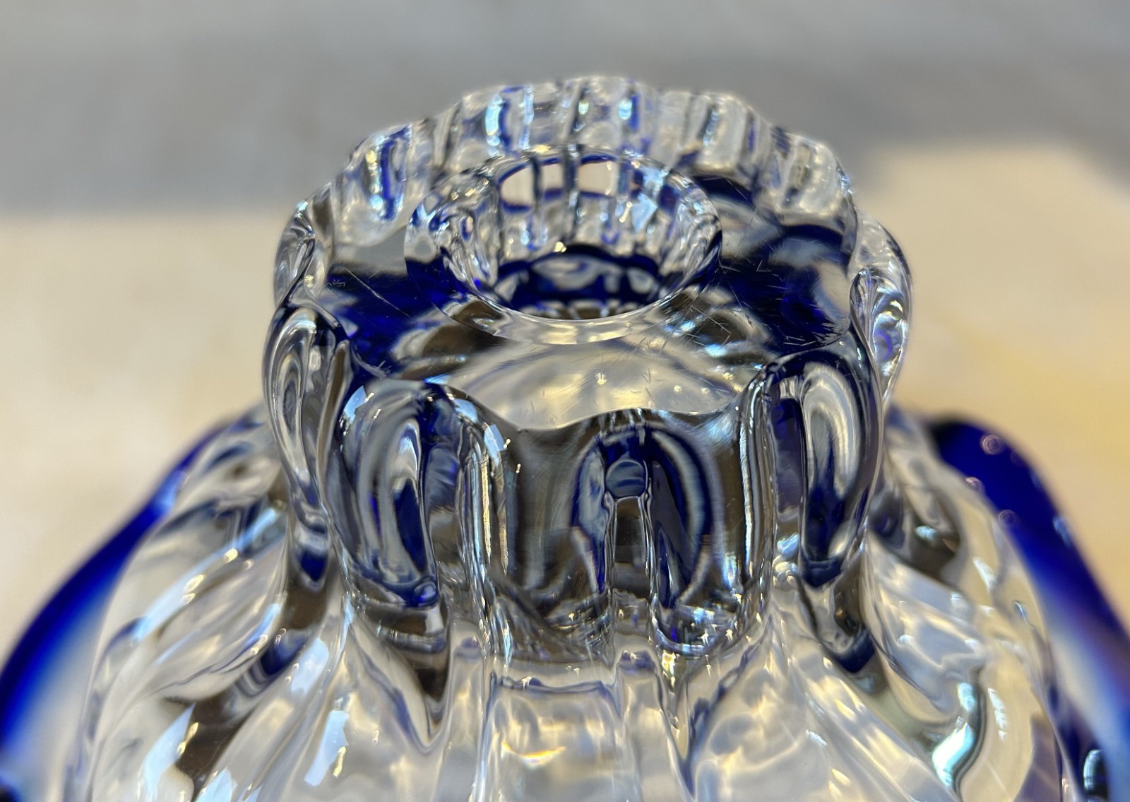 Shannon Crystal Designs of Ireland Clear/Cobalt Blue Crystal Ruffled Rim Bowl
