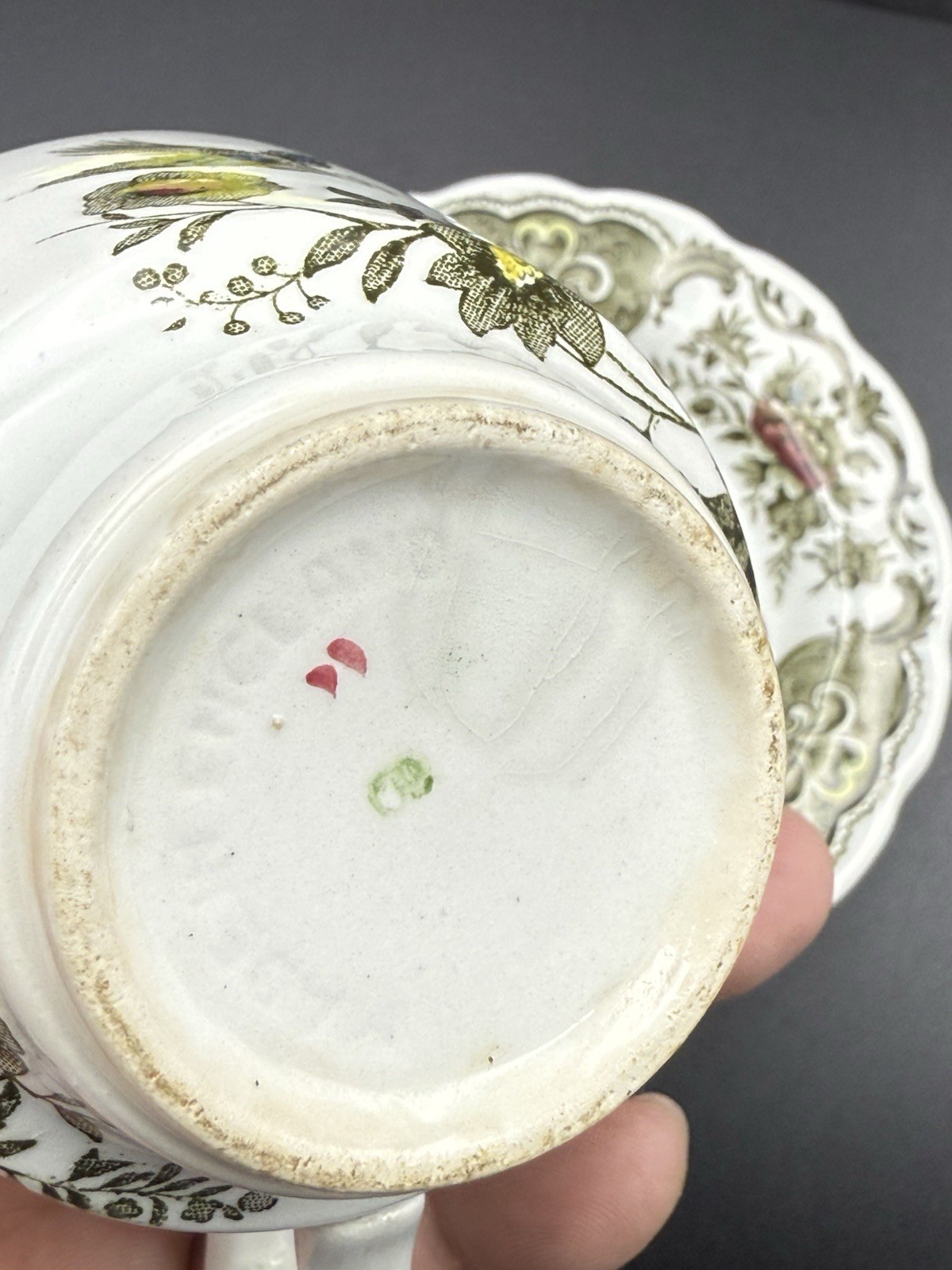 Ridgway Staffordshire Windsor England Cup & Saucer Set Floral Green Brown Red