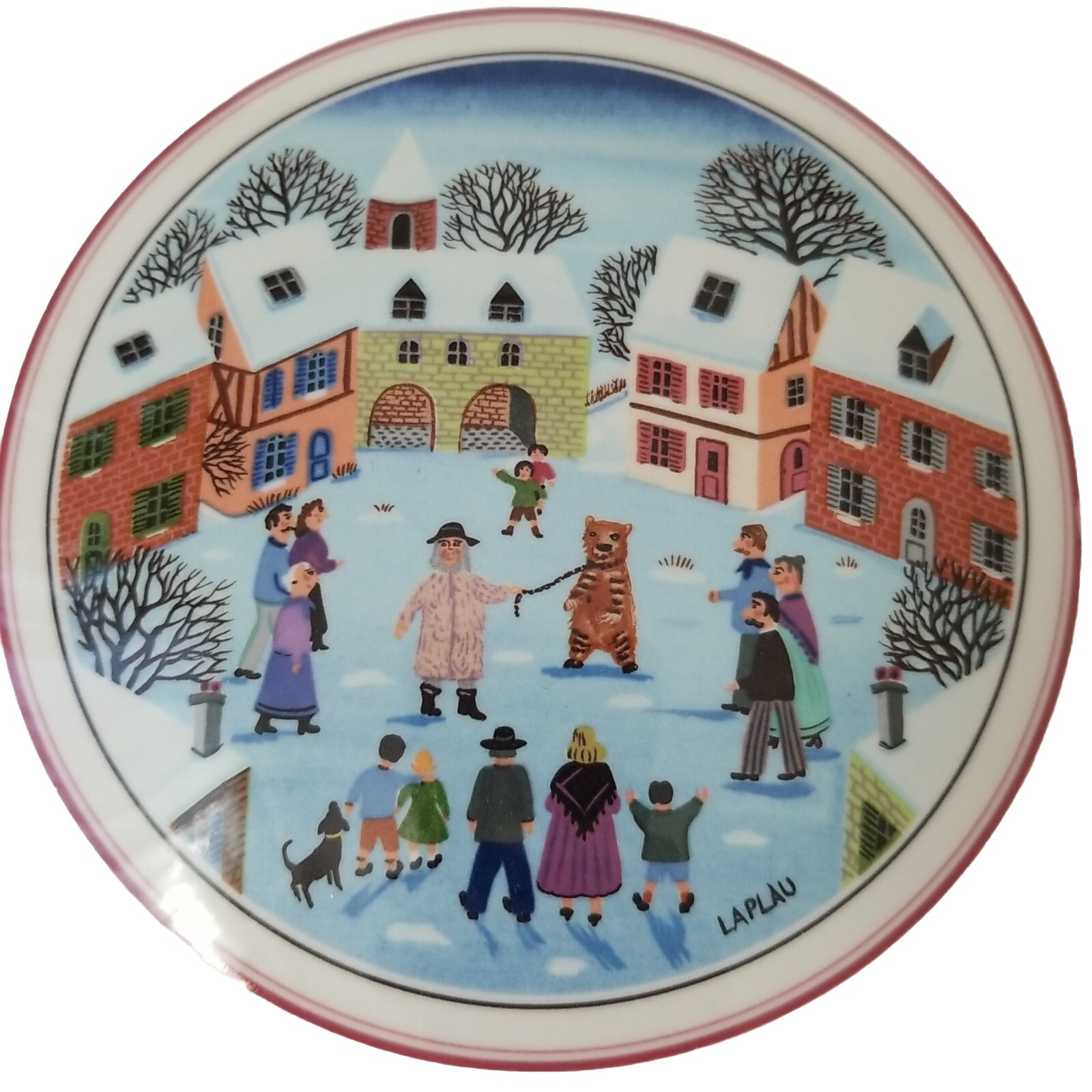 VILLEROY & BOCH DESIGN NAIF 5″ TRINKET BOX CHRISTMAS FOLK SCENE PORCELAIN RING