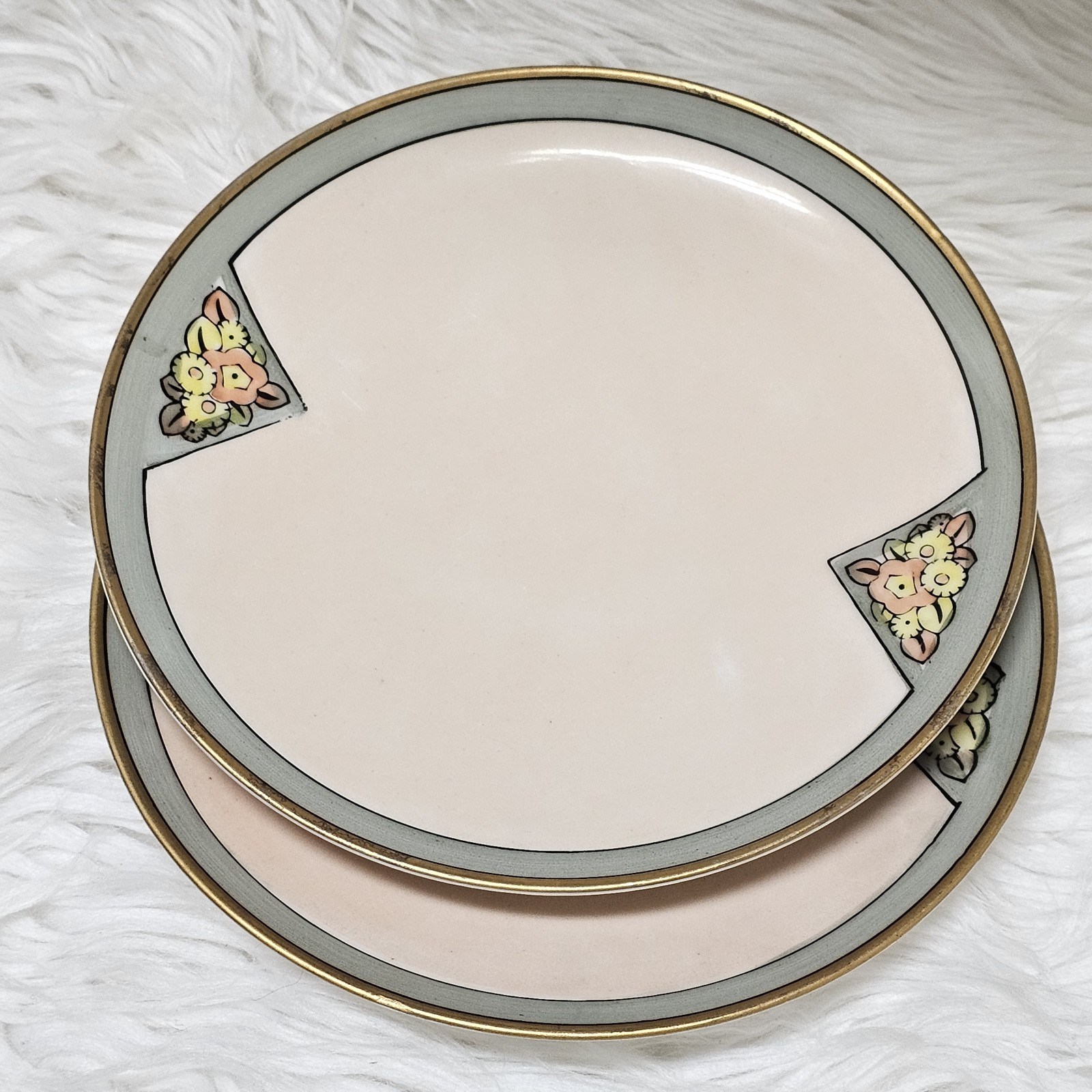 Vtg Art Deco Seito Studio Plates Dessert Hand Painted Floral Japan 6.5 In 1930s