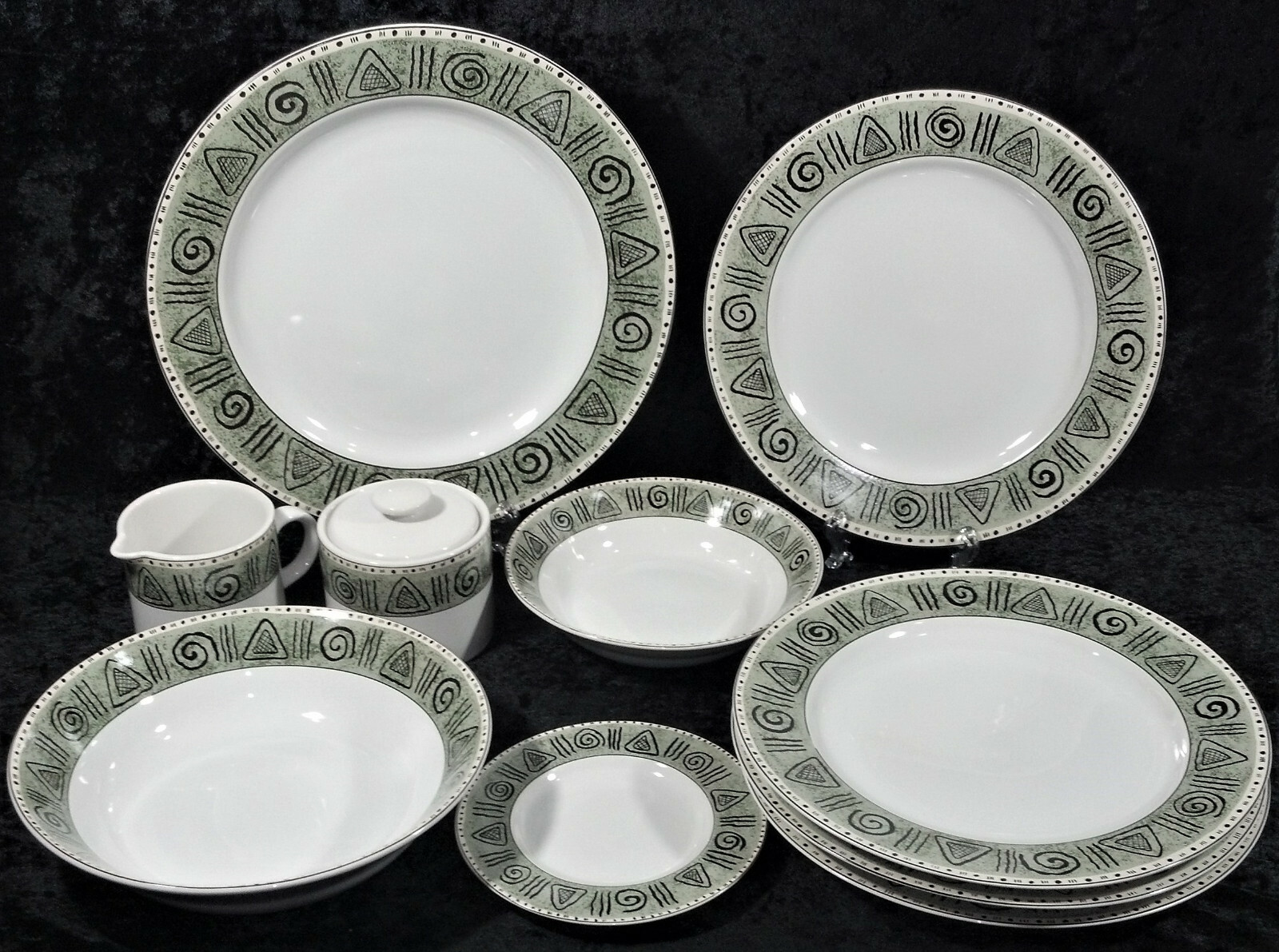 Sakura Sue Zipkin 10000 BC Dinner & Chop Plates Serving Bowl Creamer Sugar EUC