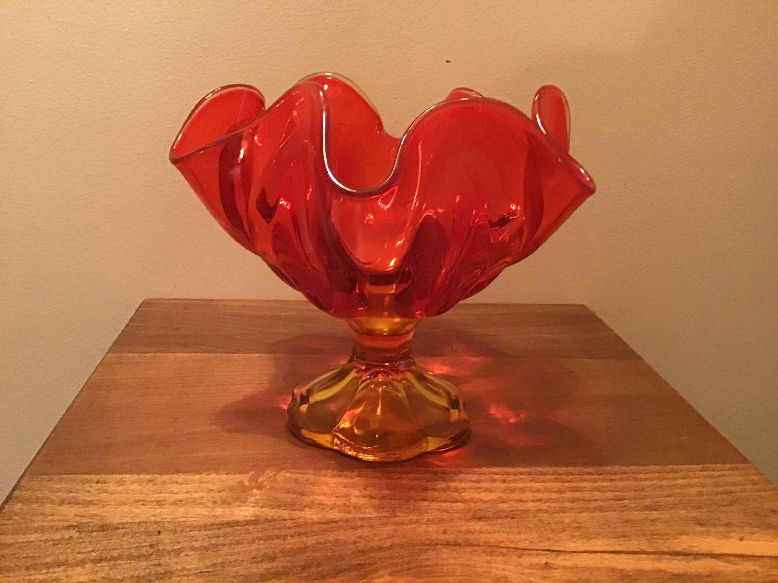 Beautiful Vintage Ruby Amberina 7” Pedestal Bowl Candy Dish Compote