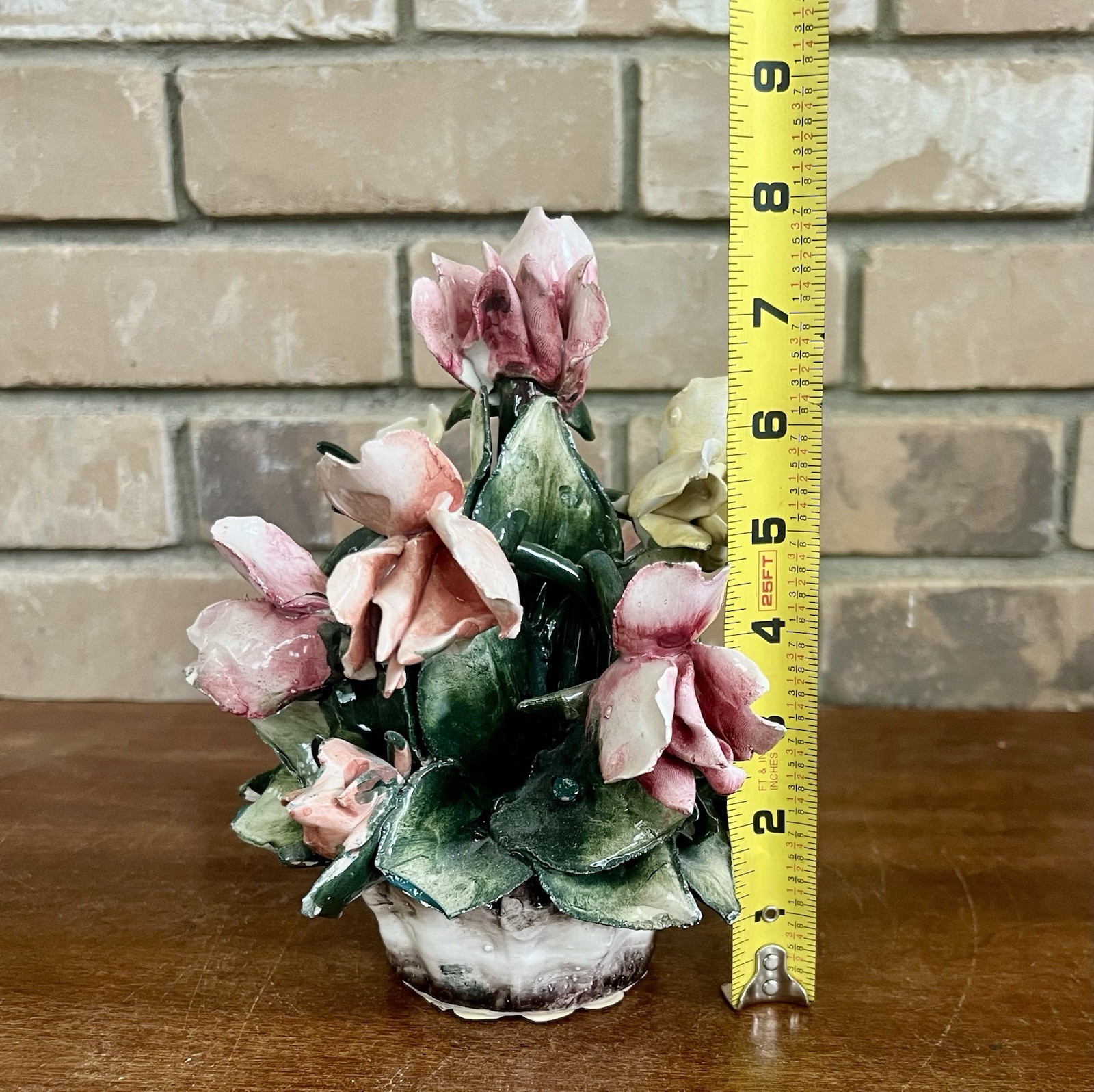 Stamped Vintage Capodimonte Italy Porcelain Floral Arrangement Centerpiece 7.5”