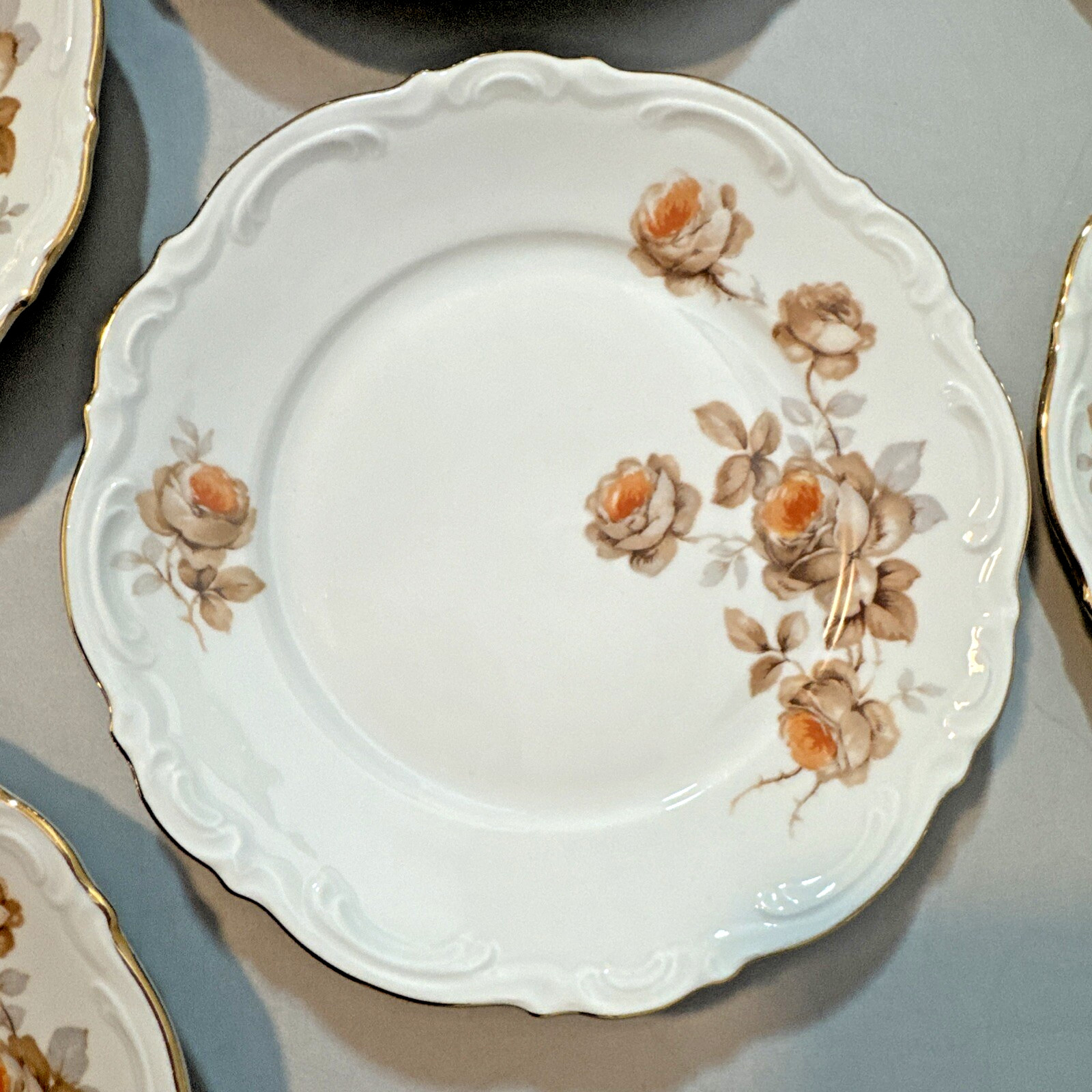 8 Vintage Mitterteich Norway Rose Bavaria Germany Bread Butter Plates 6-3/4″