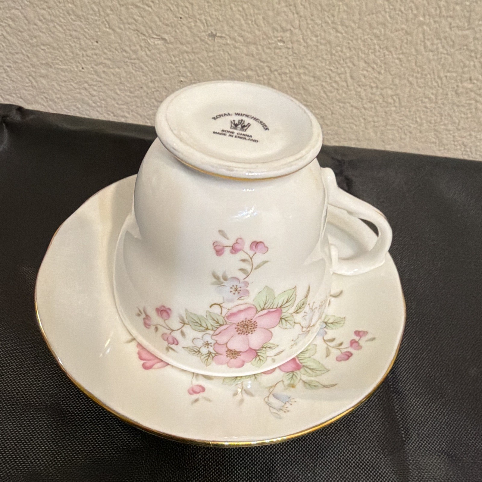 Royal Winchester Bone China Floral Tea Cup & Saucer Set, Gold Trim