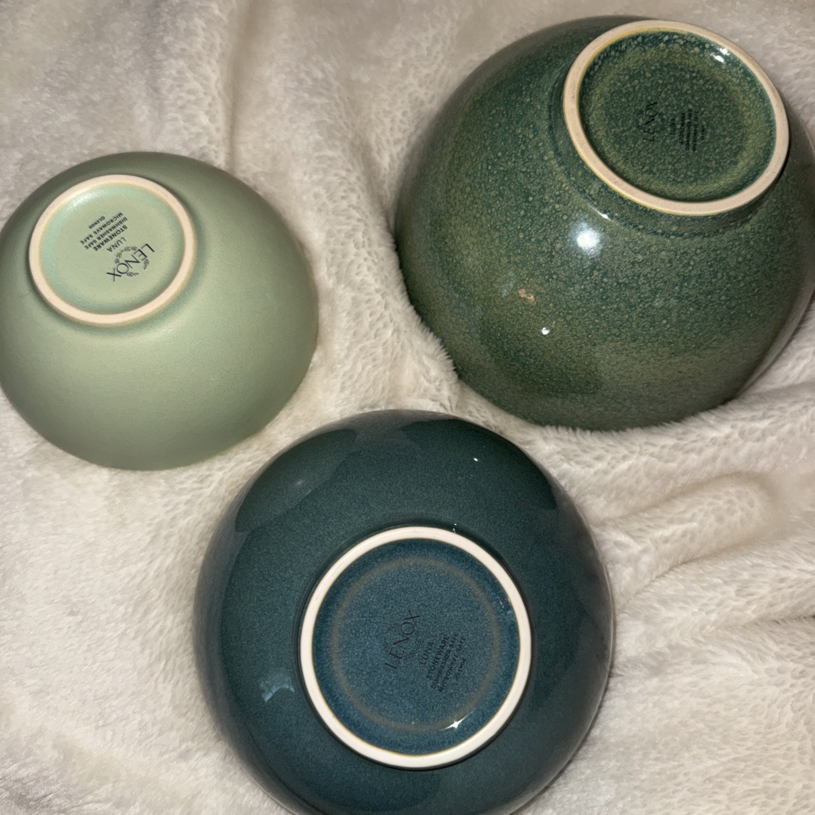 LUNA GREEN 3 PIECES BY LENOX CHINA 3 NESTING BOWLS 5 IN 6 IN 7 IN WIDTH BOWLS