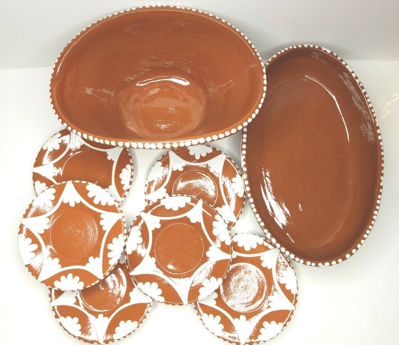 15 Pc Obar Terra Cotta Plates Teapot Pitcher Bowl Cream Cup Cruz Legue Portugal