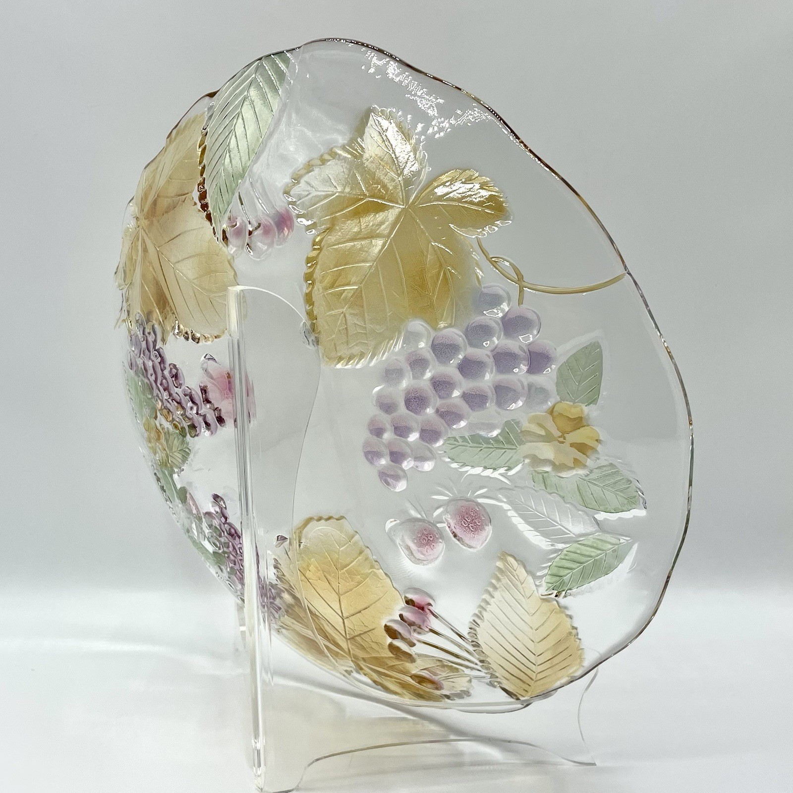 Chablis by Mikasa Decorative Glass Platter Plate Amber Leaves Purple Grapevine