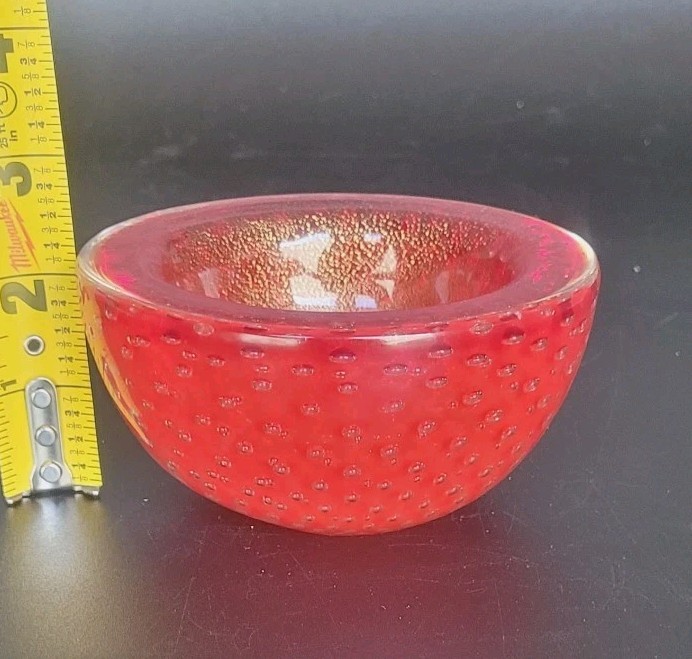 Mid-Century Modern Barovier & Toso Murano Red “Buccillante” Glass Bowl No Label