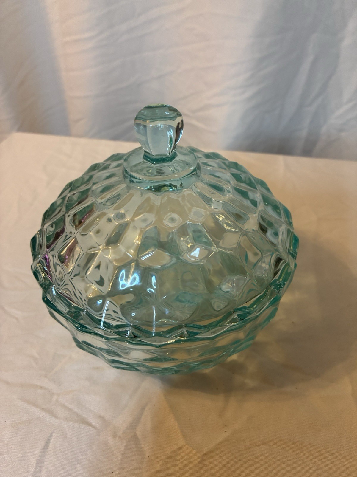Vintage Indiana Glass Whitehall Colony Aqua Green Candy Dish with Lid