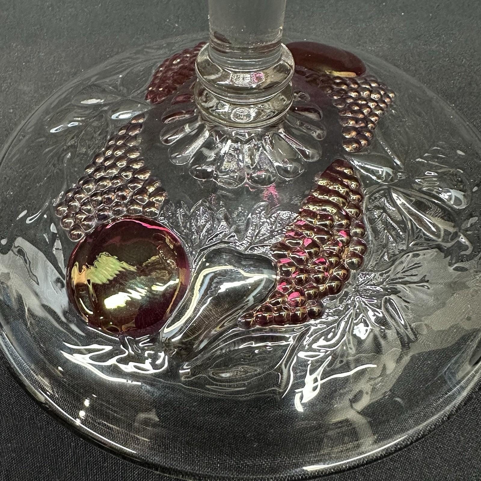 Westmoreland Della Robbia 6″ Ruby Flashed Glass Compote w/Embossed Fruit Vintage